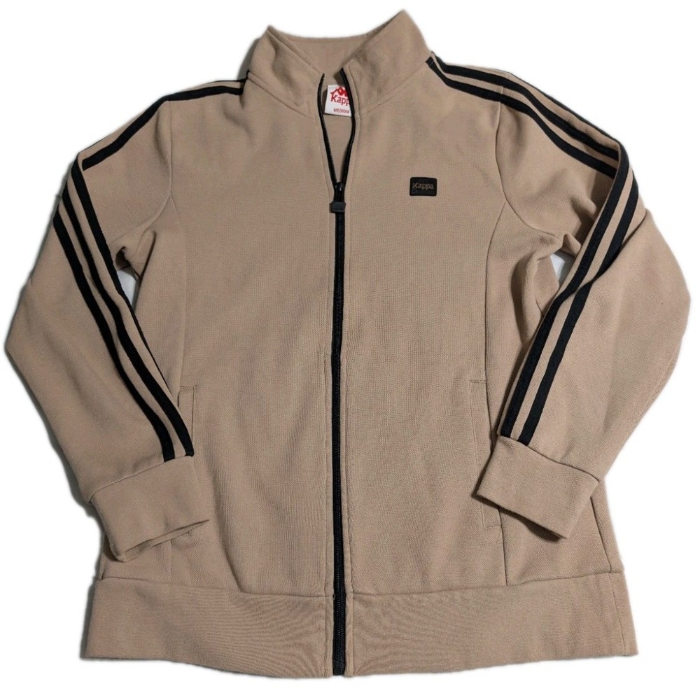 Kappa Track‎ Jacket Mens M Beige Full Zip Stripe Sleeve Y2K Soccer Streetwear